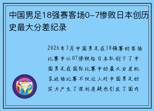 中国男足18强赛客场0-7惨败日本创历史最大分差纪录