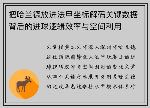 把哈兰德放进法甲坐标解码关键数据背后的进球逻辑效率与空间利用