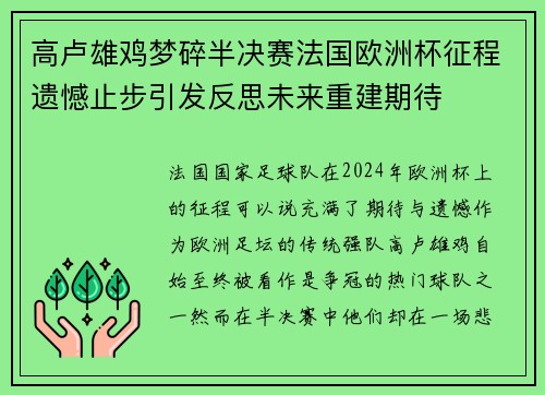 高卢雄鸡梦碎半决赛法国欧洲杯征程遗憾止步引发反思未来重建期待